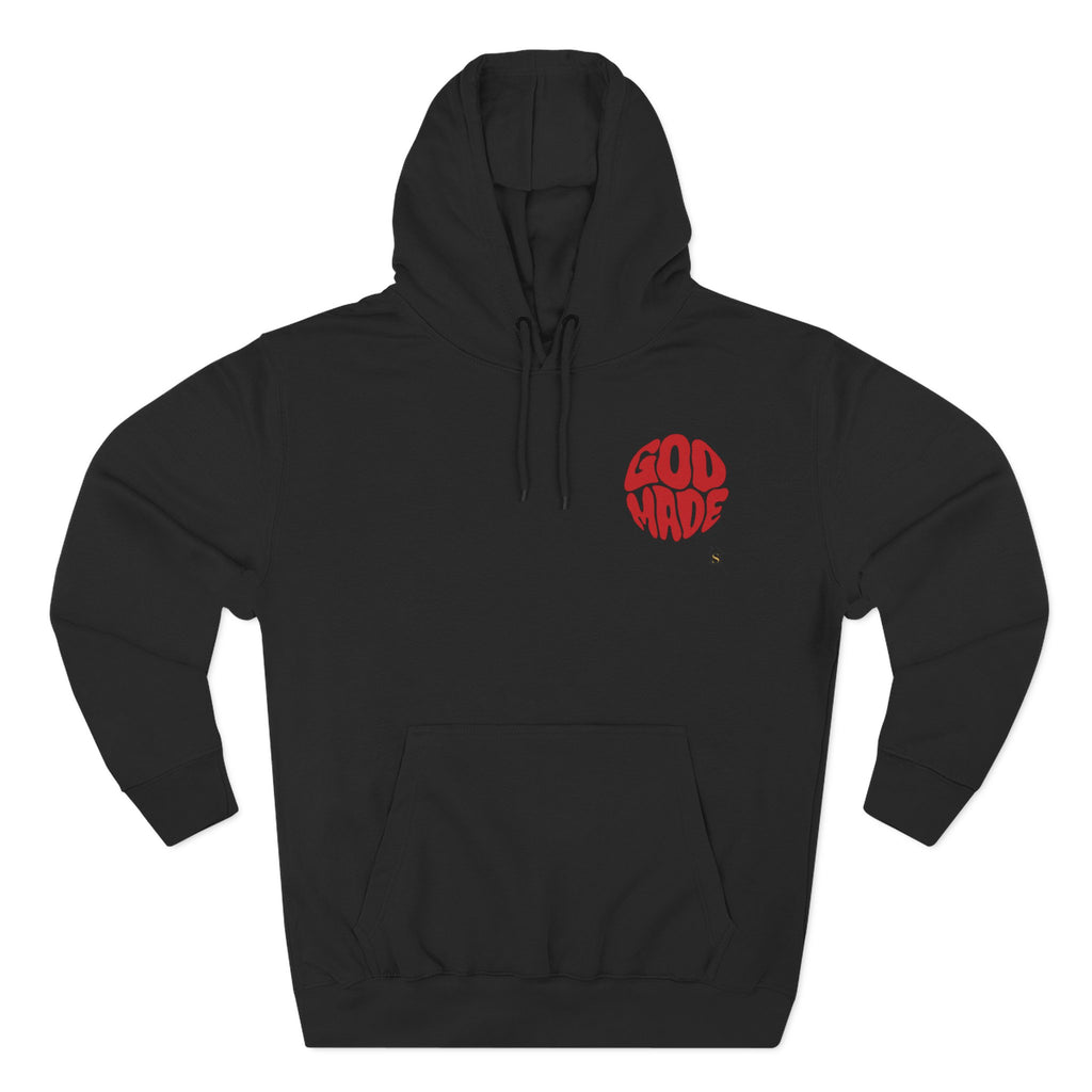 God Made Hoodie — Red Retro Bubble Logo Fleece Pullover