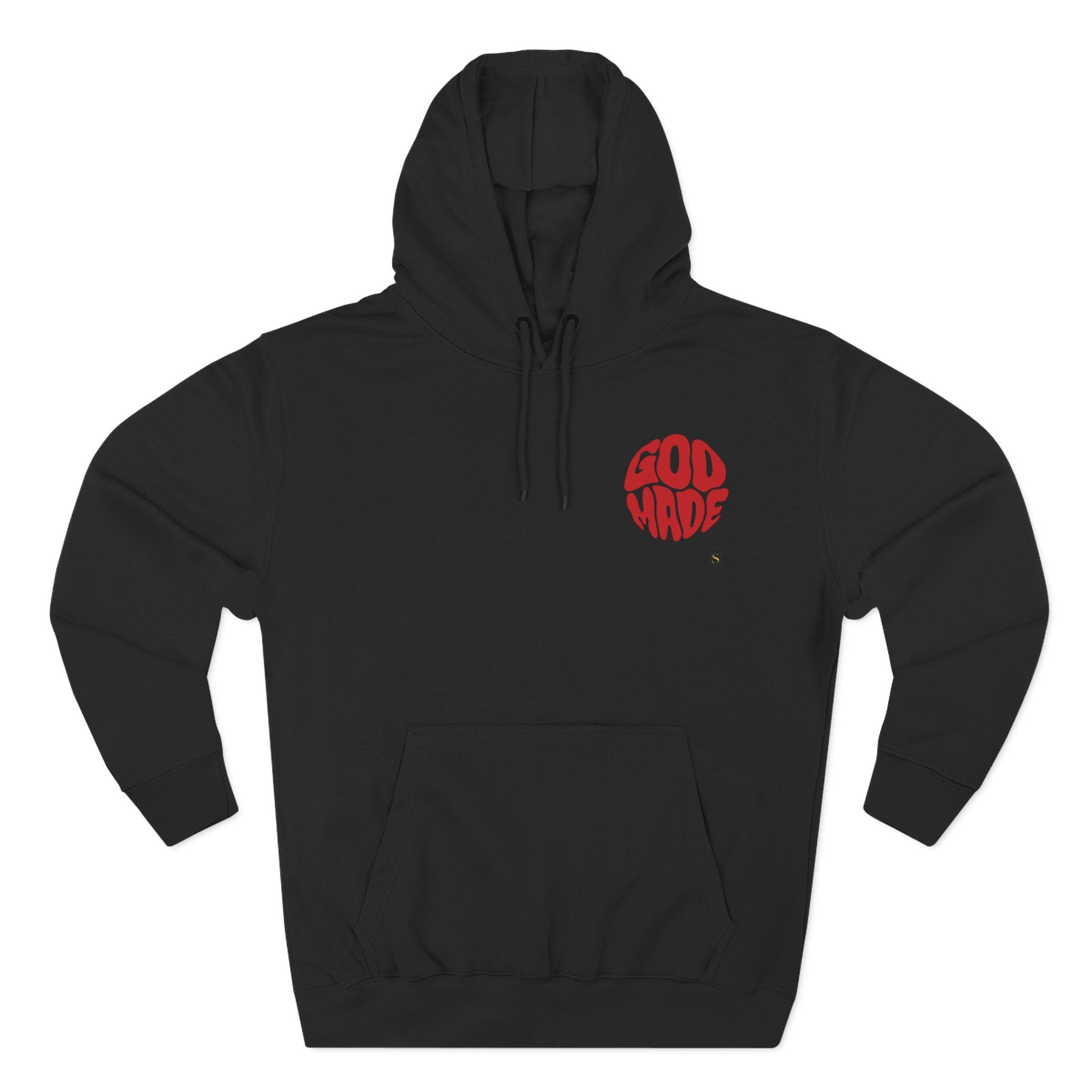 God Made Hoodie — Red Retro Bubble Logo Fleece Pullover