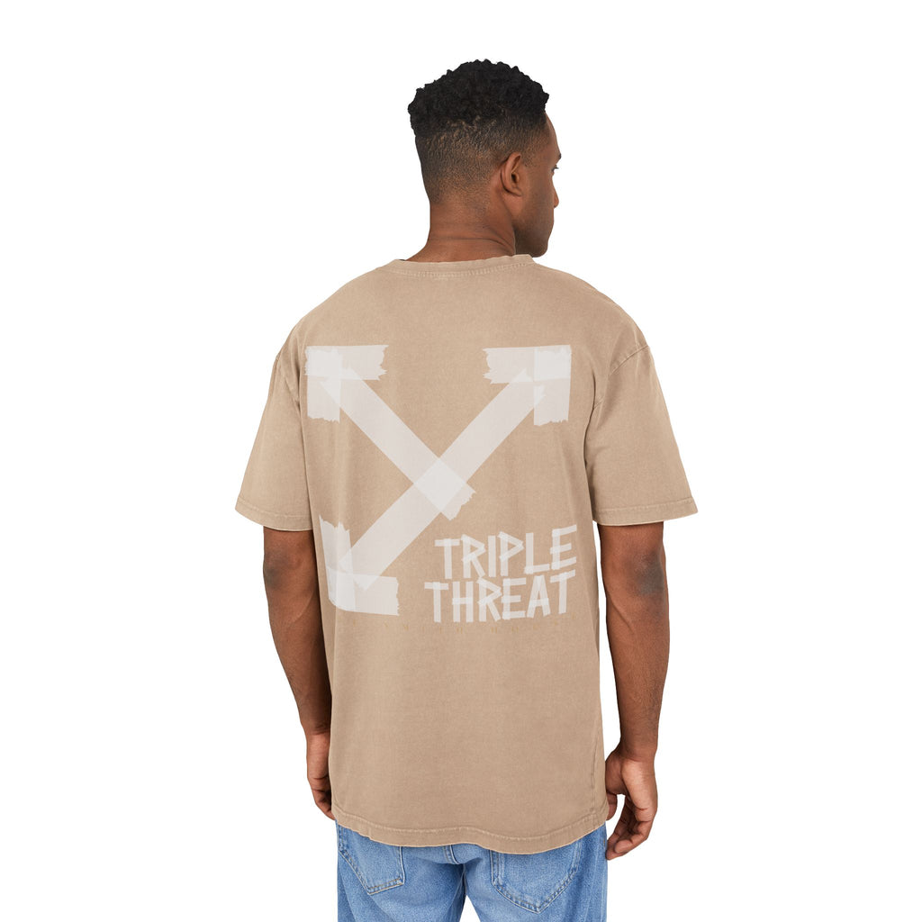 Men's Acid Washed Oversized Tee with Triple Threat Design | Vintage Style Graphic T-Shirt, Streetwear, Casual Wear, Gift for Him