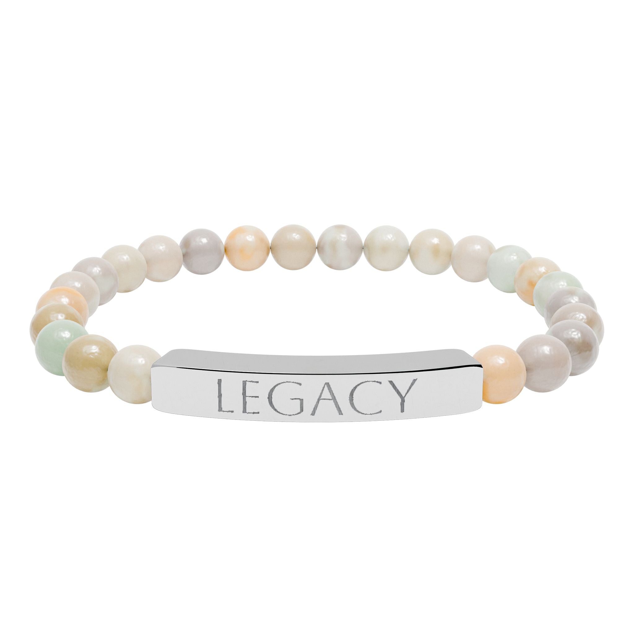 Engraved Natural Stone Bracelet - "My LEGACY" Stretch Bar Jewelry