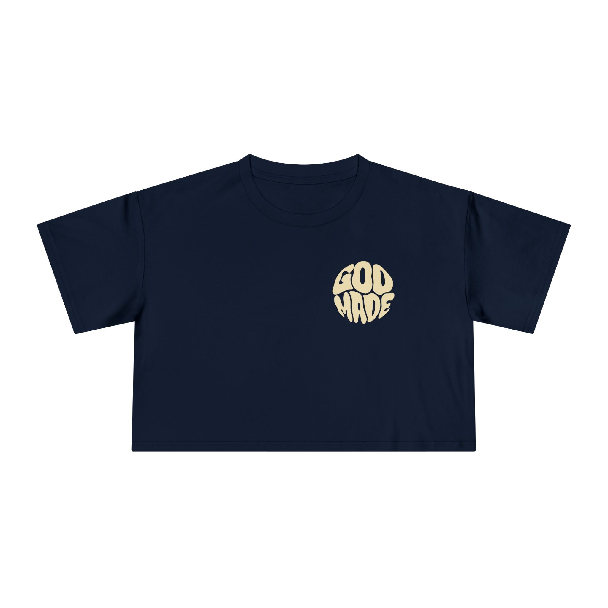 Women's Crop Tee with Bold 'GOD MADE' Design, Stylish Summer Top, Gift for Fashion Lovers, Casual Daily Wear, Unique Trendy Apparel