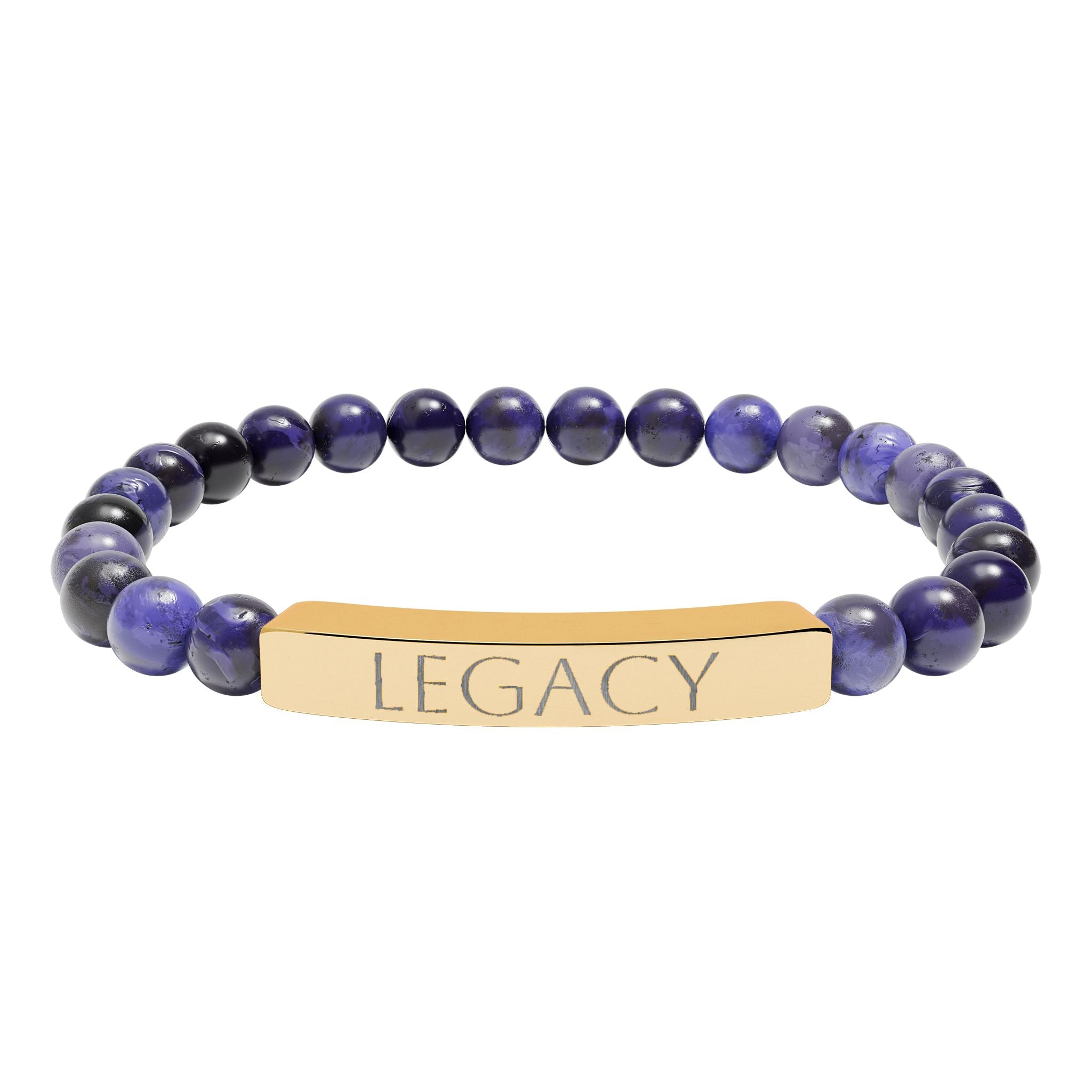 Engraved Natural Stone Bracelet - "My LEGACY" Stretch Bar Jewelry