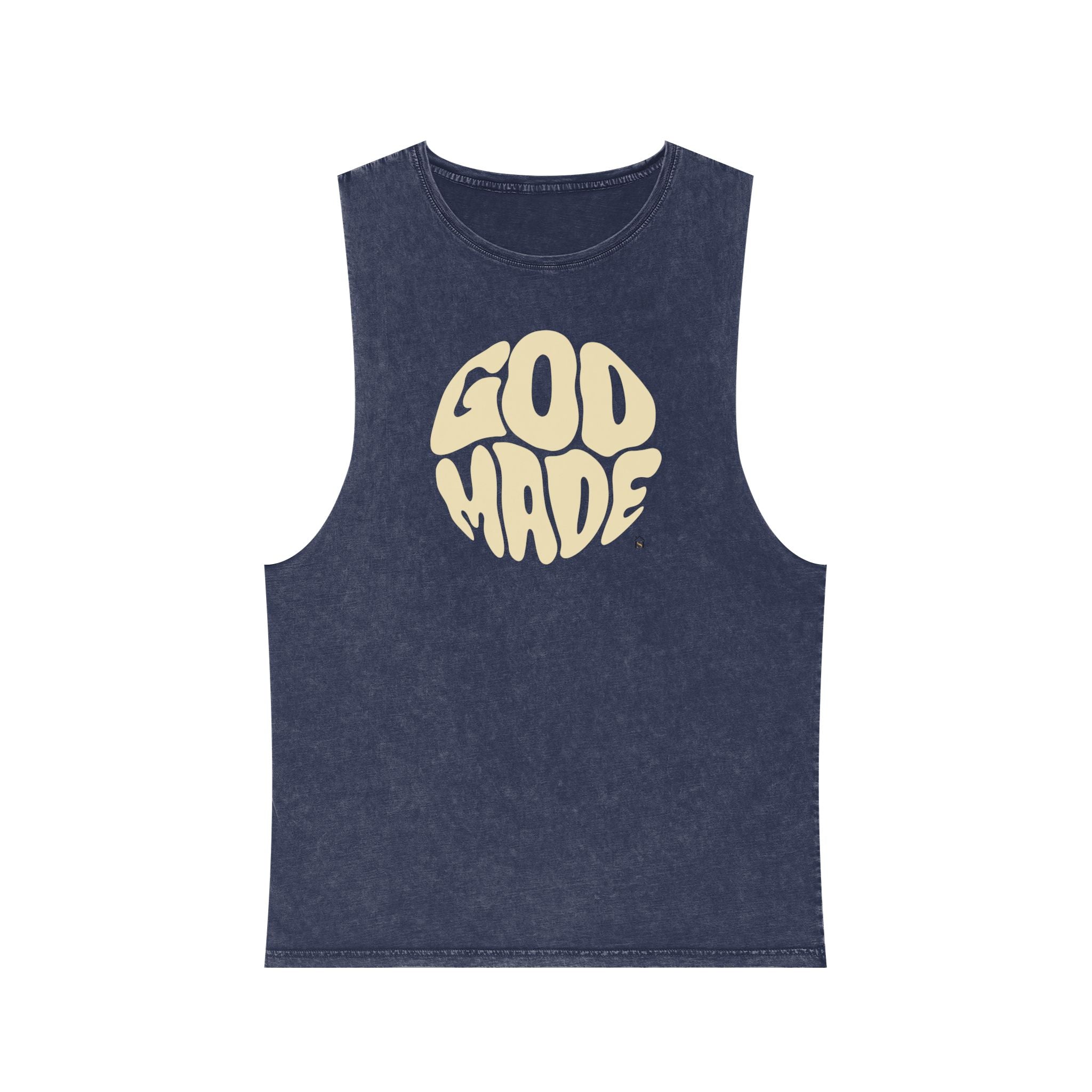 Unisex Stonewash Tank Top, Retro Graphic Tee, God Made Design, Casual Summer Wear, Gift for Friends, Spiritual Apparel