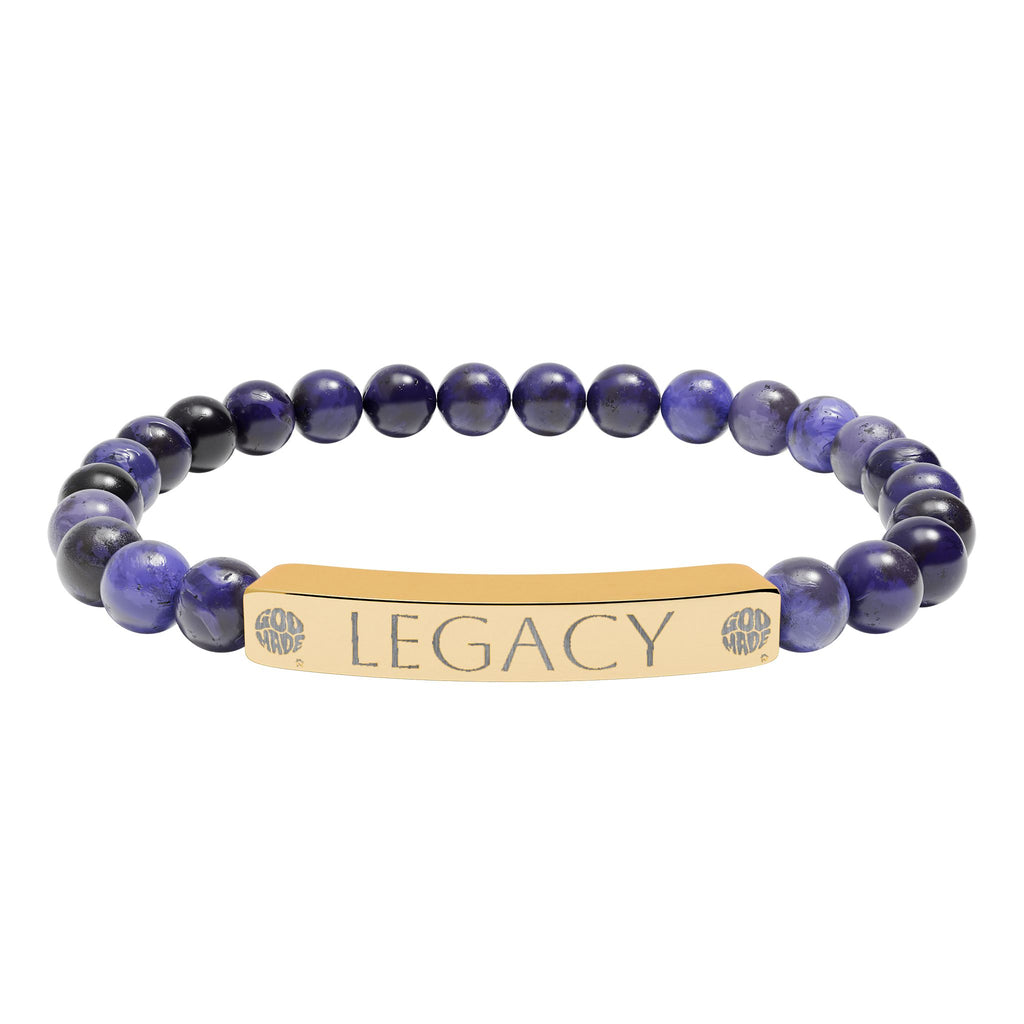 Engraved Natural Stone Bracelet - "My LEGACY" Stretch Bar Jewelry