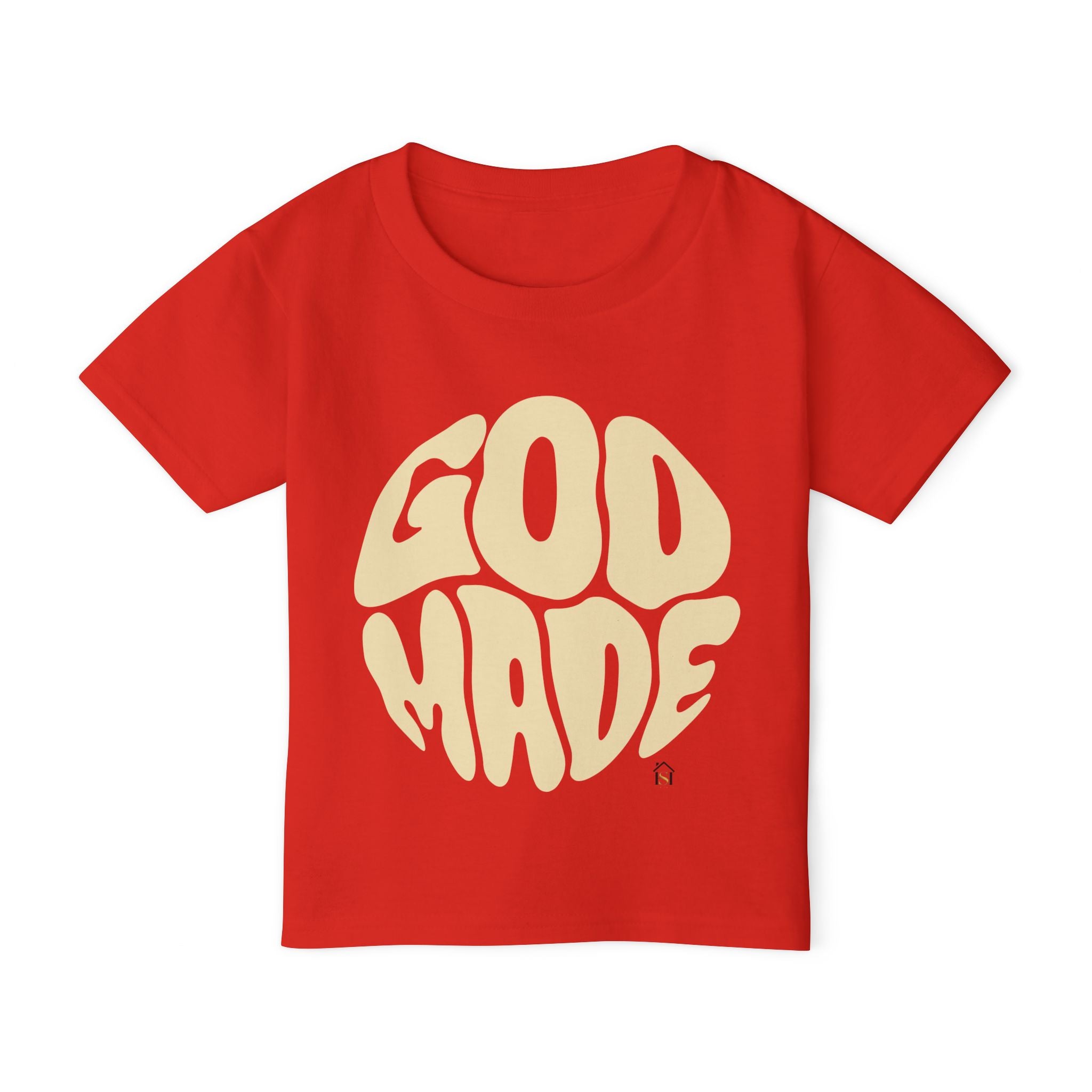 Toddler T-Shirt — "God Made" Red Retro Script Kids Tee