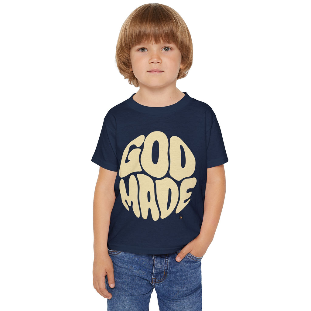 Toddler T-Shirt — "God Made" Red Retro Script Kids Tee