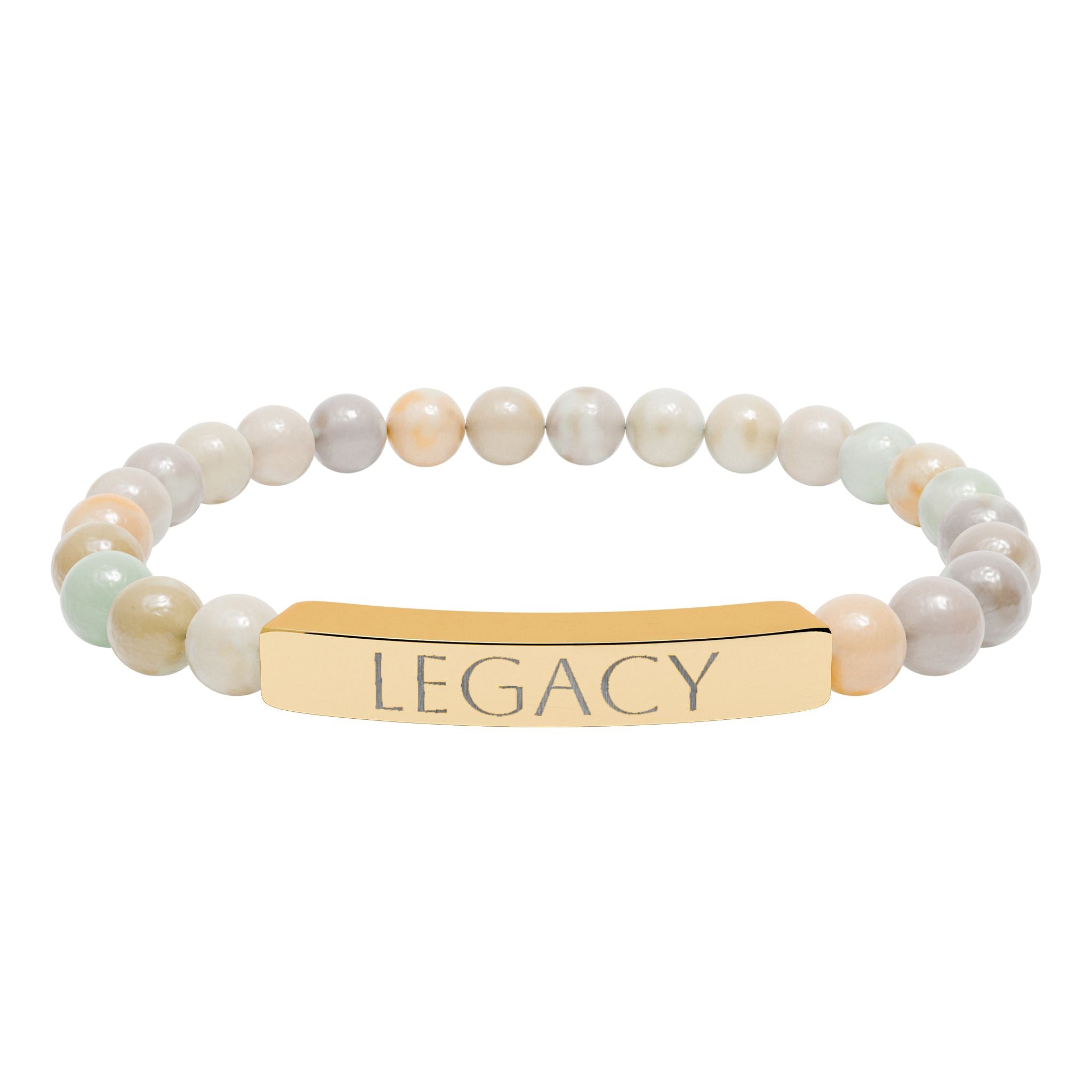 Engraved Natural Stone Bracelet - "My LEGACY" Stretch Bar Jewelry