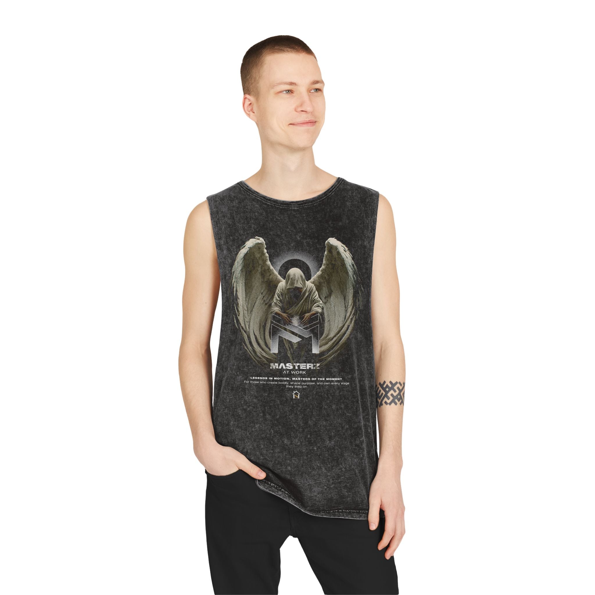 Unisex Stonewash Tank Top - Angelic 'Master' Graphic Tee for Casual Comfort