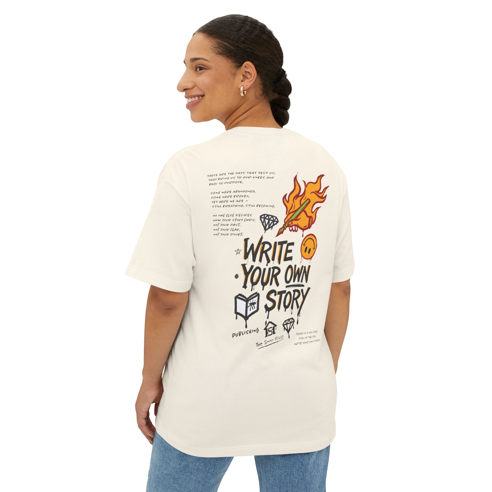 Unisex Oversized Boxy Tee - Write Your Own Story, Casual Tee, Inspirational Shirt, Gift for Writers, Summer Fashion, Relaxed Fit