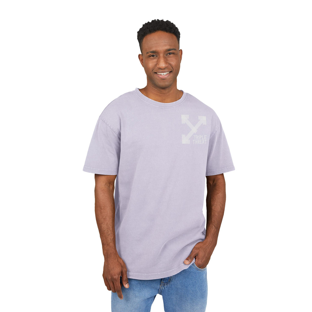 Men's Acid Washed Oversized Tee with Triple Threat Design | Vintage Style Graphic T-Shirt, Streetwear, Casual Wear, Gift for Him
