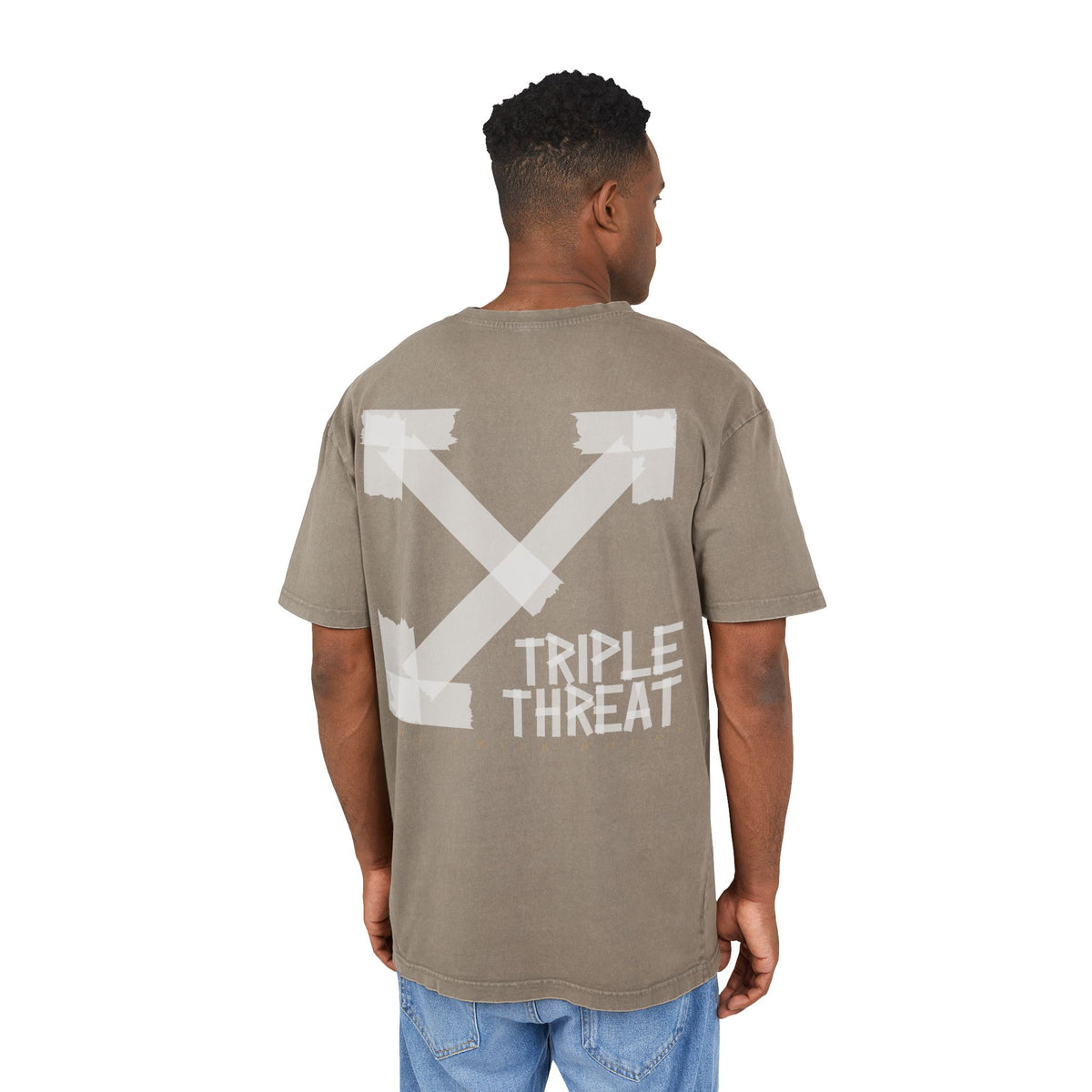 Men's Acid Washed Oversized Tee with Triple Threat Design | Vintage Style Graphic T-Shirt, Streetwear, Casual Wear, Gift for Him