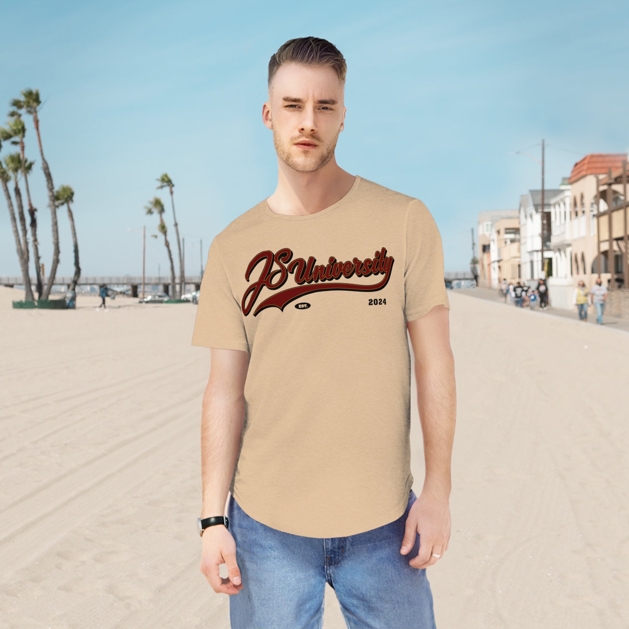 Men's Curved Hem Tee, Casual Men's Shirt, JSUniversity Apparel, Trendy Graphic Tee, Summer Fashion Top, College Style Clothes