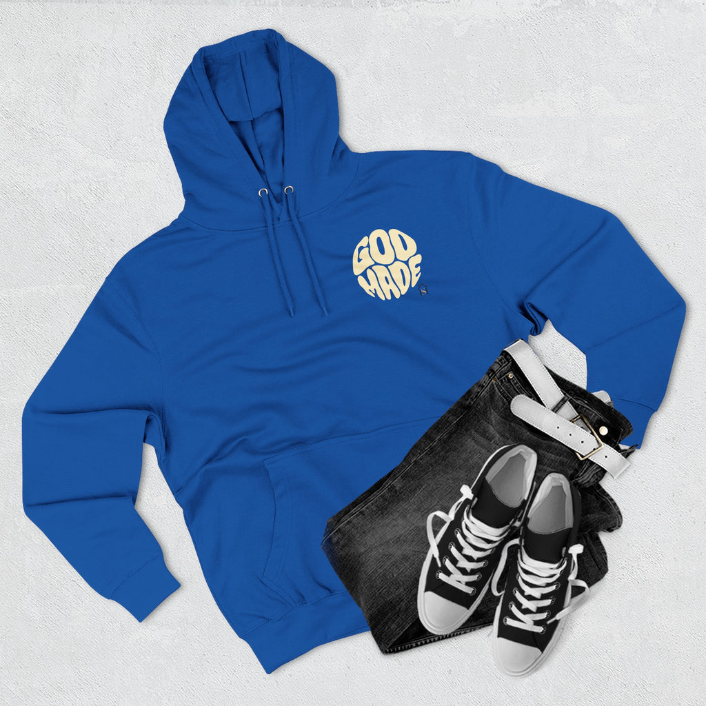 God Made Hoodie — Red Retro Bubble Logo Fleece Pullover