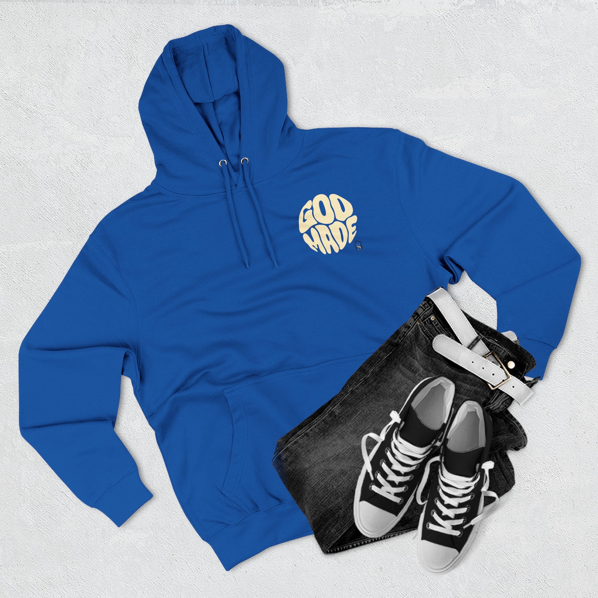 God Made Hoodie — Red Retro Bubble Logo Fleece Pullover
