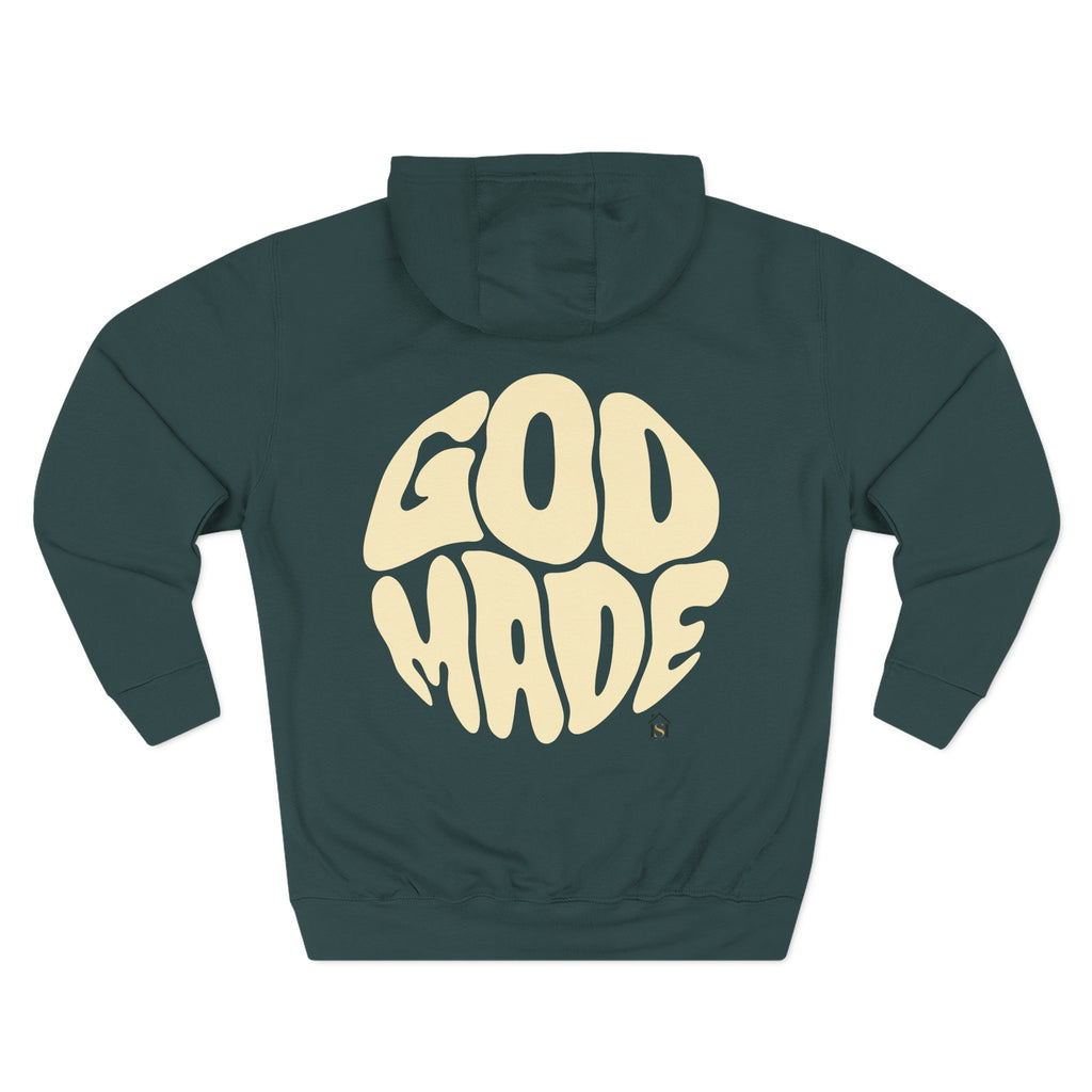 God Made Hoodie — Red Retro Bubble Logo Fleece Pullover