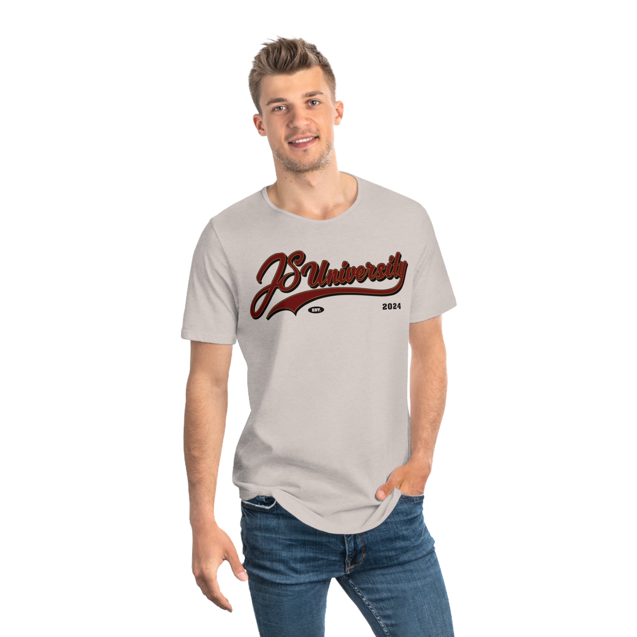 Men's Curved Hem Tee, Casual Men's Shirt, JSUniversity Apparel, Trendy Graphic Tee, Summer Fashion Top, College Style Clothes