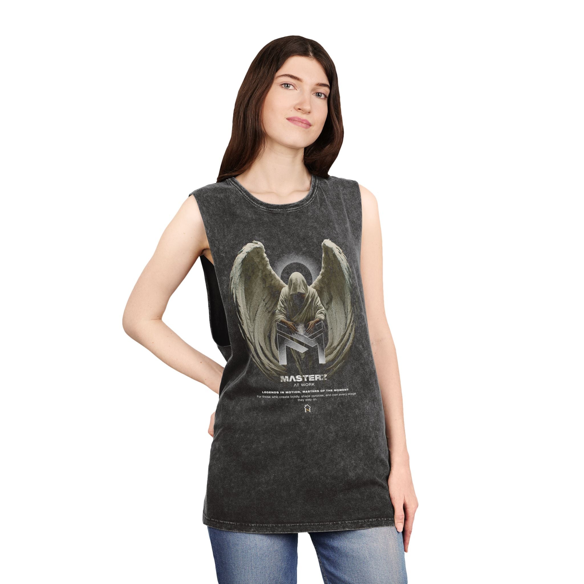 Unisex Stonewash Tank Top - Angelic 'Master' Graphic Tee for Casual Comfort