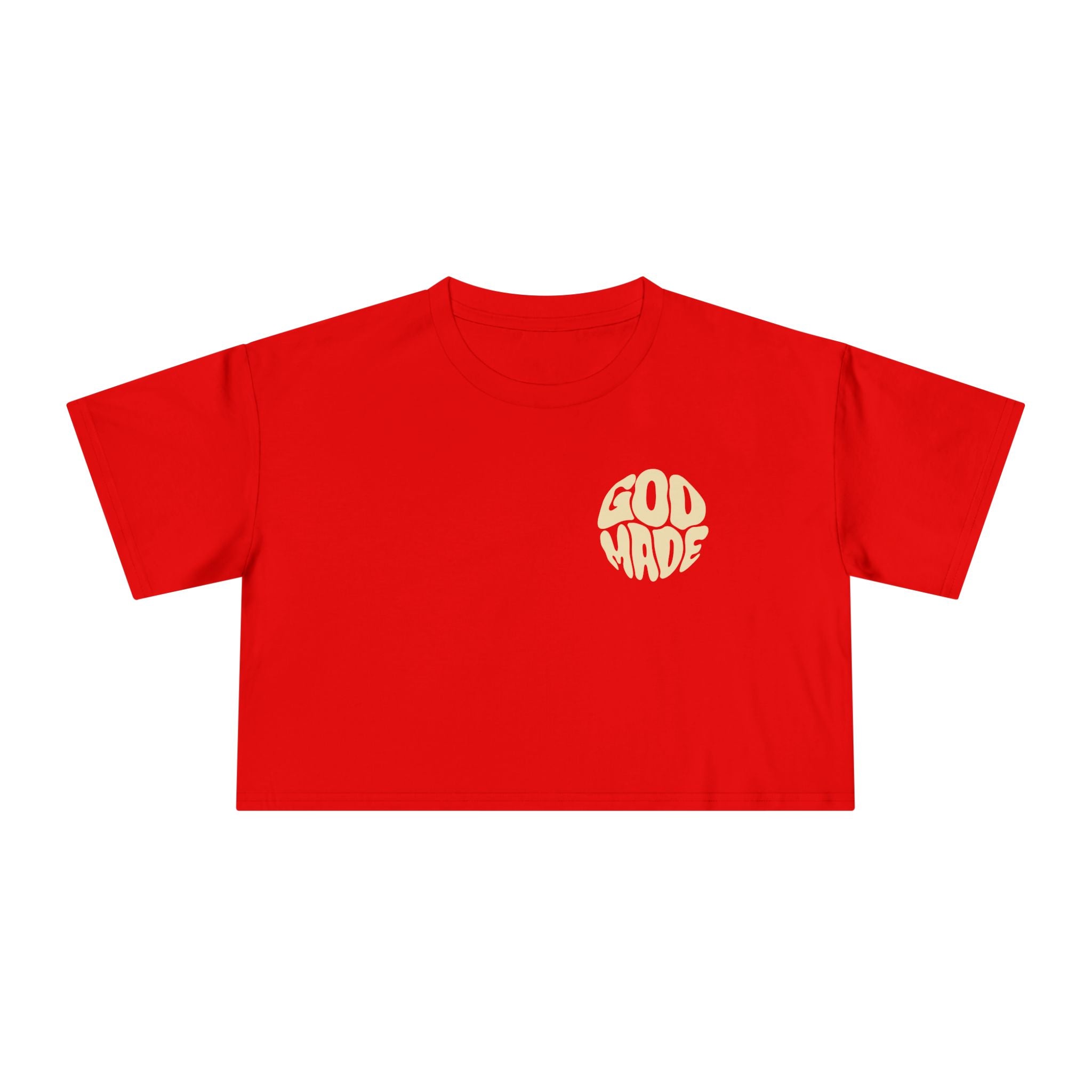 Women's Crop Tee with Bold 'GOD MADE' Design, Stylish Summer Top, Gift for Fashion Lovers, Casual Daily Wear, Unique Trendy Apparel