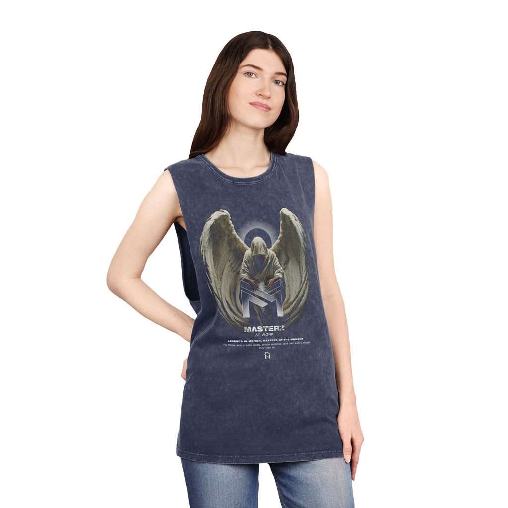 Unisex Stonewash Tank Top - Angelic 'Master' Graphic Tee for Casual Comfort