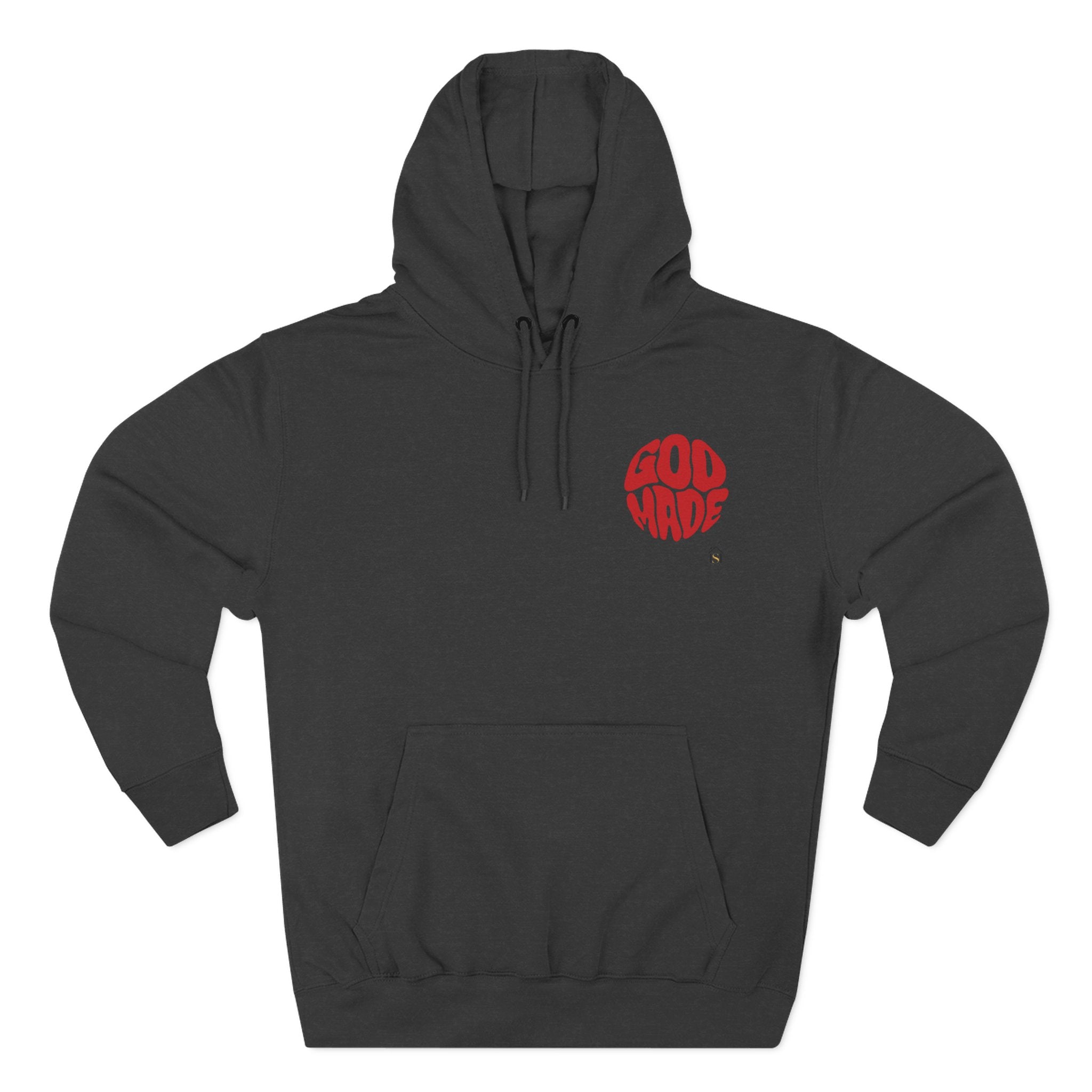 God Made Hoodie — Red Retro Bubble Logo Fleece Pullover