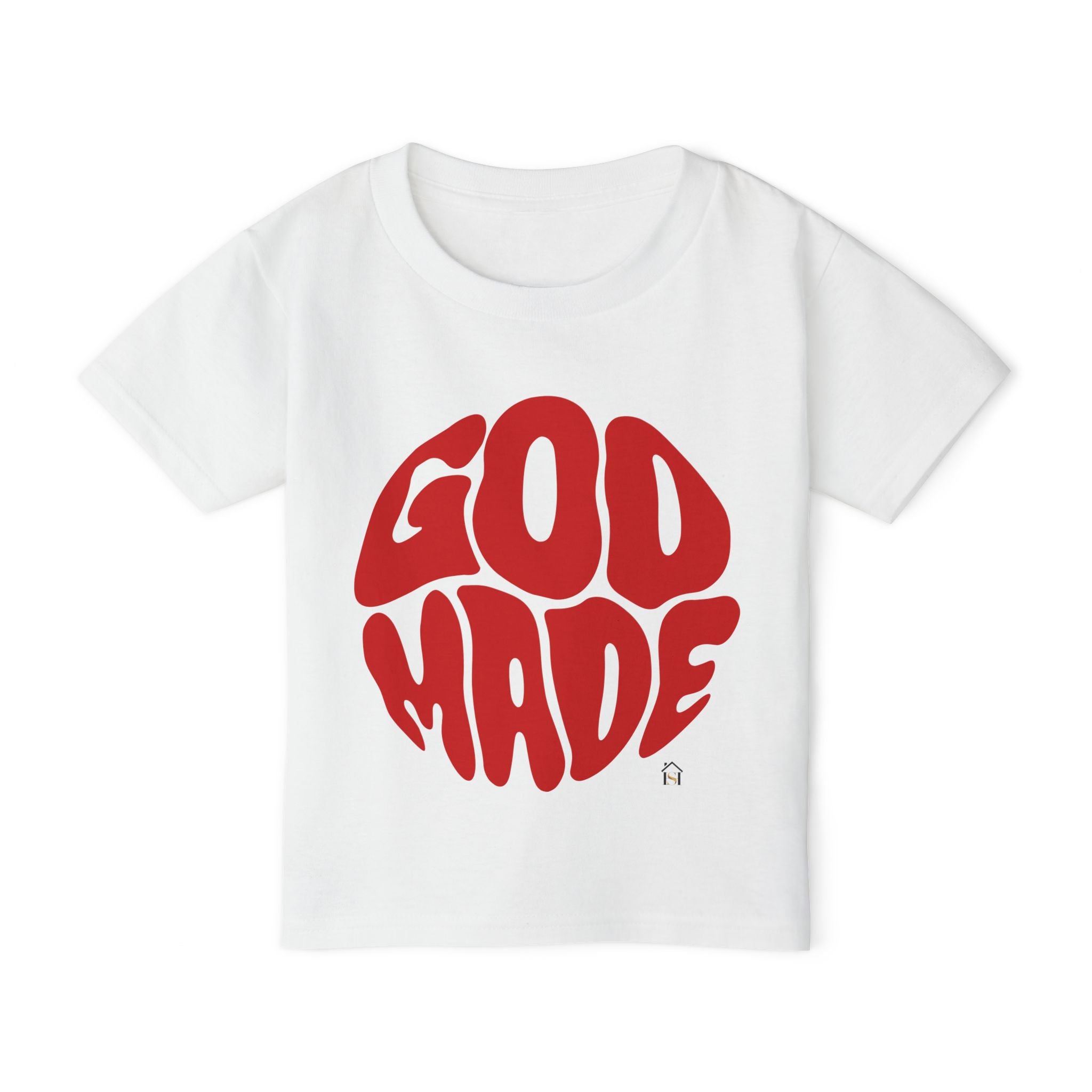 Toddler T-Shirt — "God Made" Red Retro Script Kids Tee
