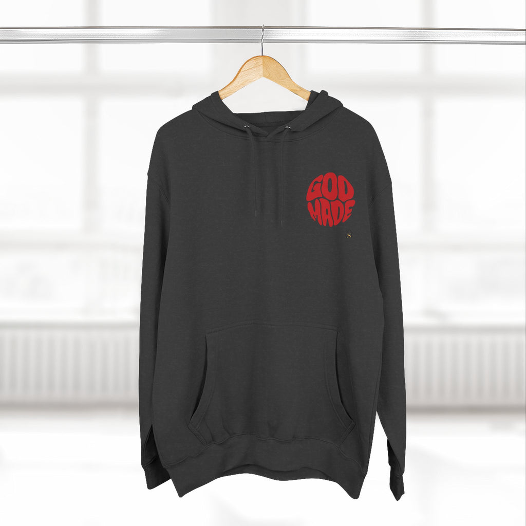 God Made Hoodie — Red Retro Bubble Logo Fleece Pullover