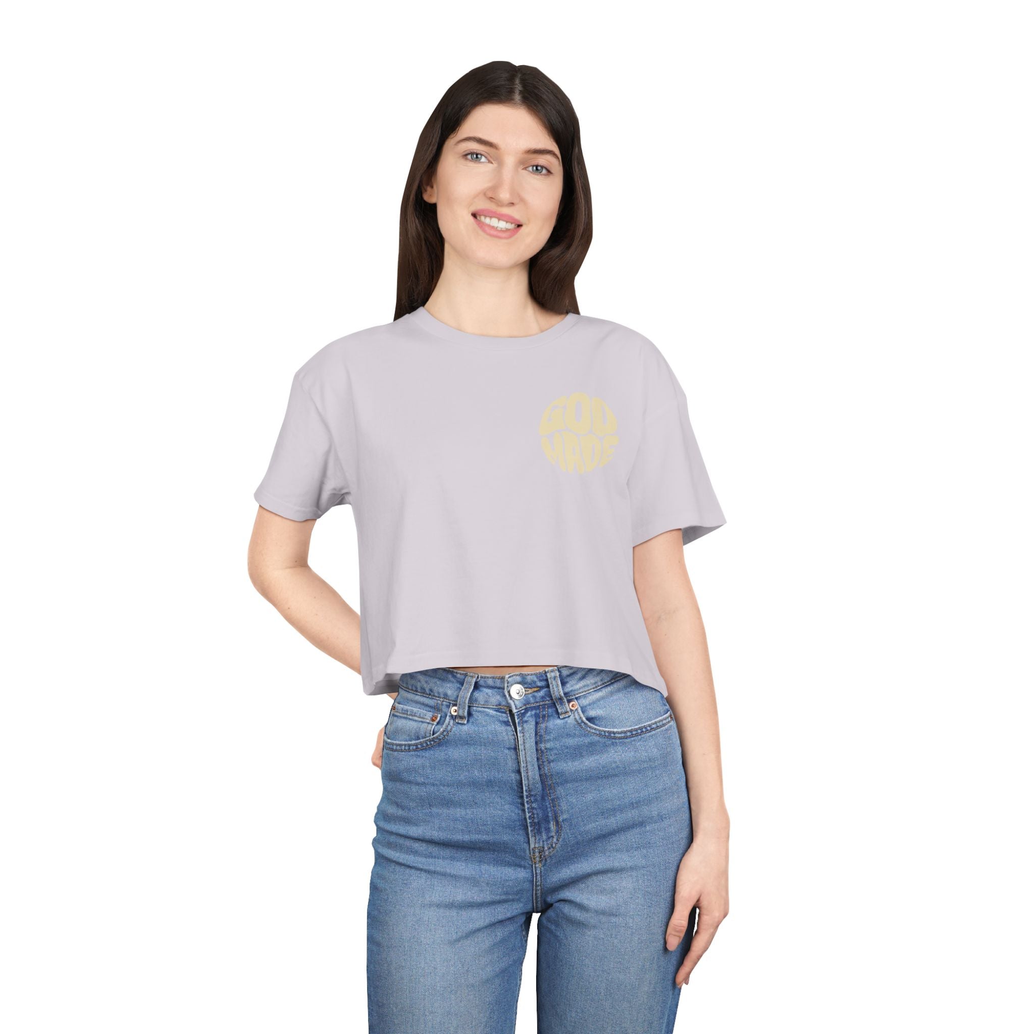 Women's Crop Tee with Bold 'GOD MADE' Design, Stylish Summer Top, Gift for Fashion Lovers, Casual Daily Wear, Unique Trendy Apparel