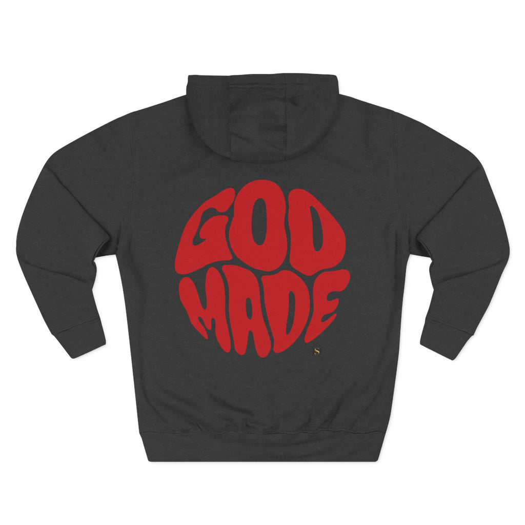 God Made Hoodie — Red Retro Bubble Logo Fleece Pullover