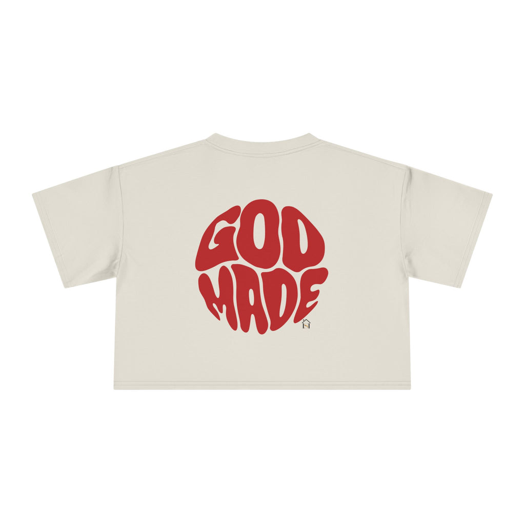 Women's Crop Tee with Bold 'GOD MADE' Design, Stylish Summer Top, Gift for Fashion Lovers, Casual Daily Wear, Unique Trendy Apparel