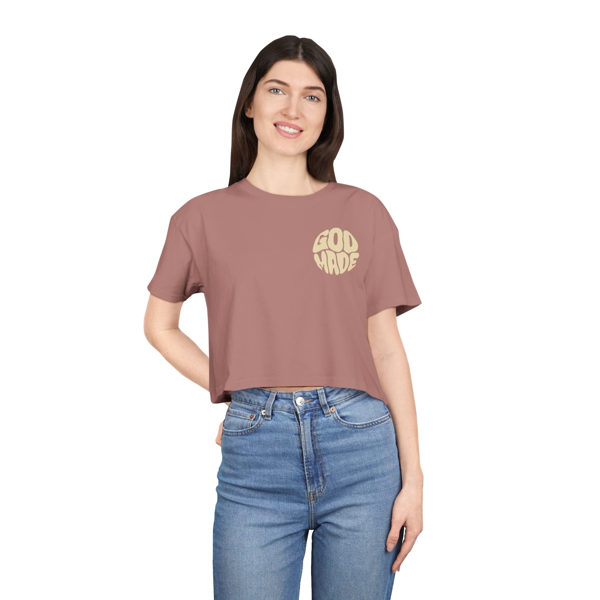 Women's Crop Tee with Bold 'GOD MADE' Design, Stylish Summer Top, Gift for Fashion Lovers, Casual Daily Wear, Unique Trendy Apparel