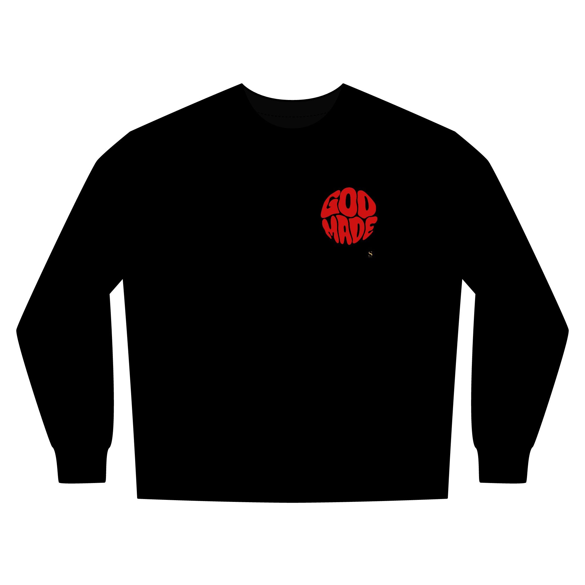God Made Crewneck Sweatshirt — Retro Red Logo Christian Streetwear