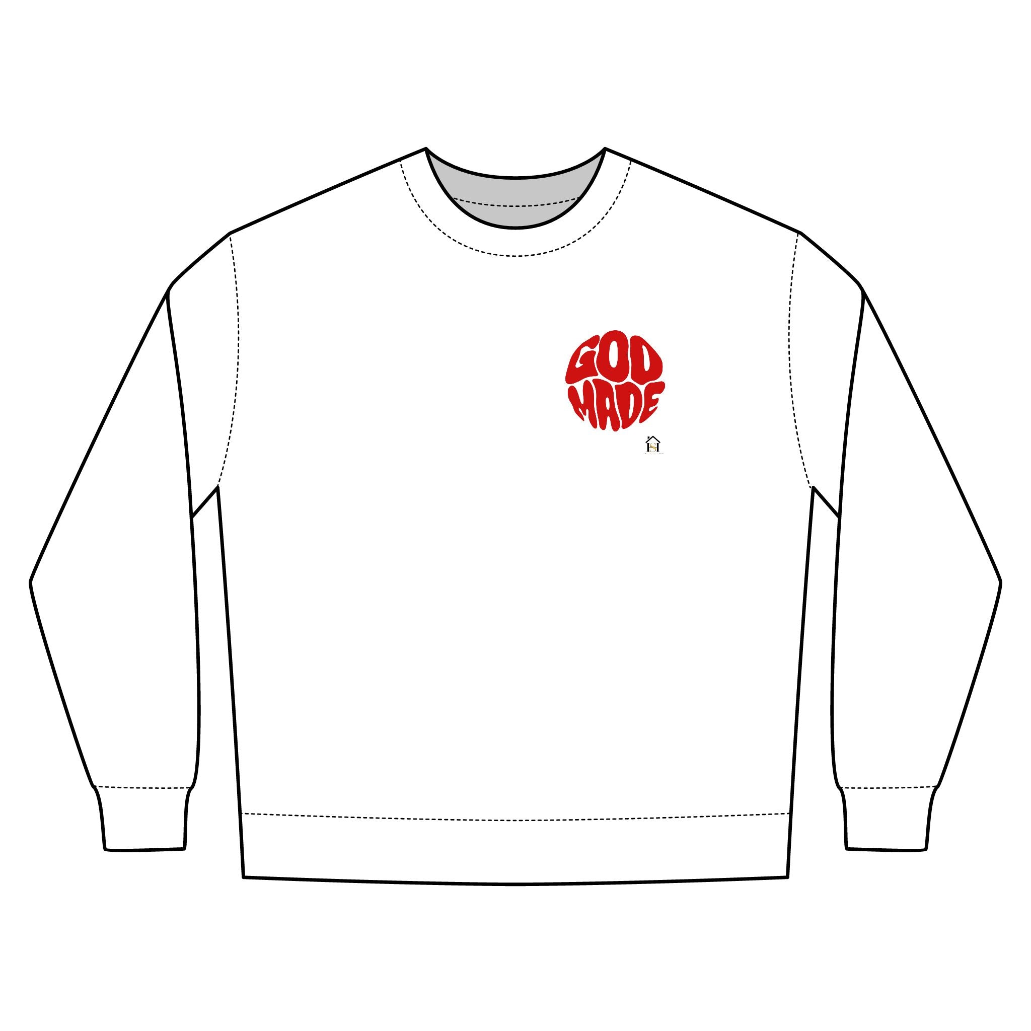 God Made Crewneck Sweatshirt — Retro Red Logo Christian Streetwear