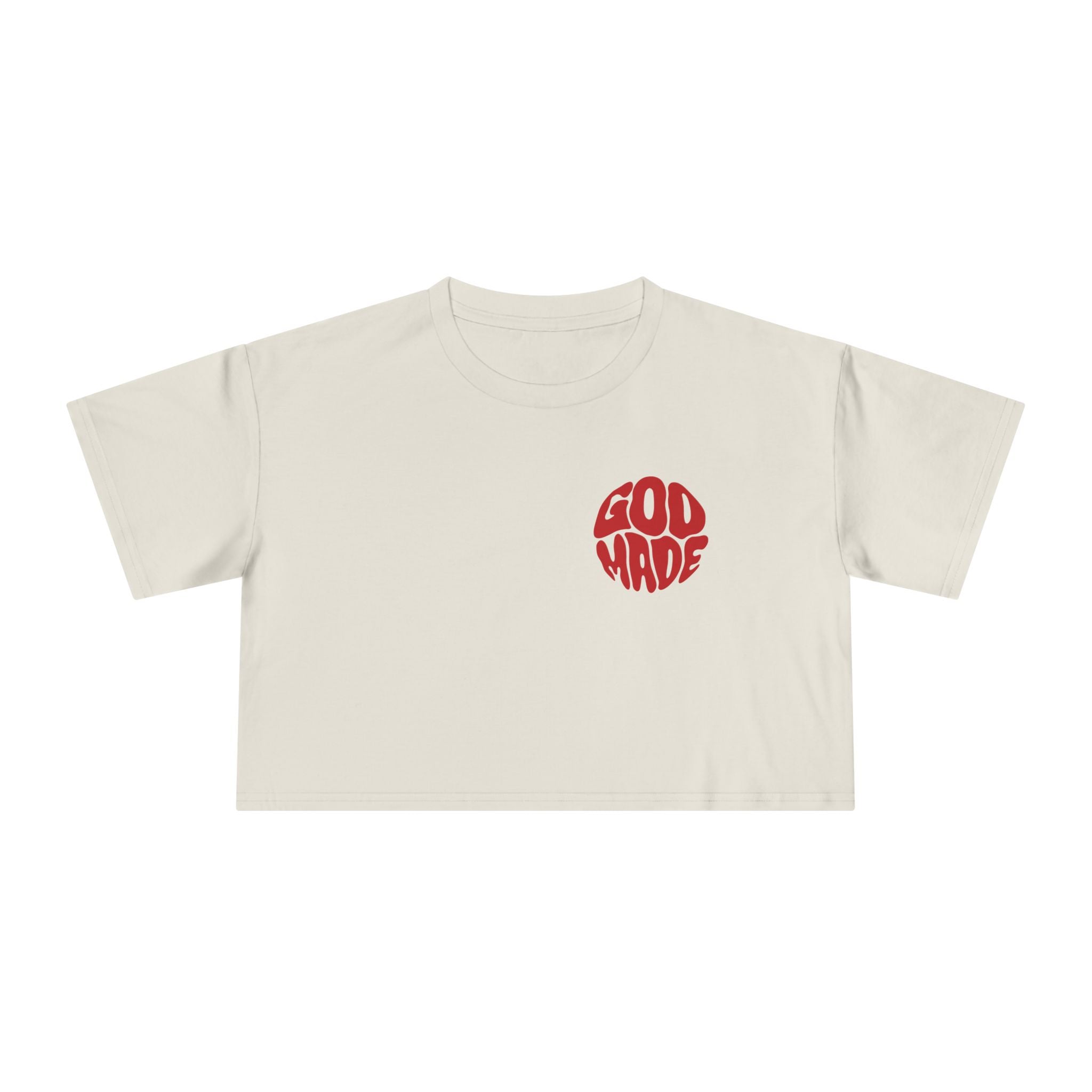 Women's Crop Tee with Bold 'GOD MADE' Design, Stylish Summer Top, Gift for Fashion Lovers, Casual Daily Wear, Unique Trendy Apparel
