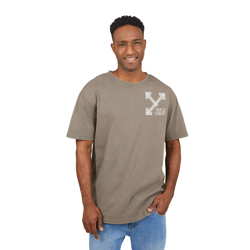 Men's Acid Washed Oversized Tee with Triple Threat Design | Vintage Style Graphic T-Shirt, Streetwear, Casual Wear, Gift for Him