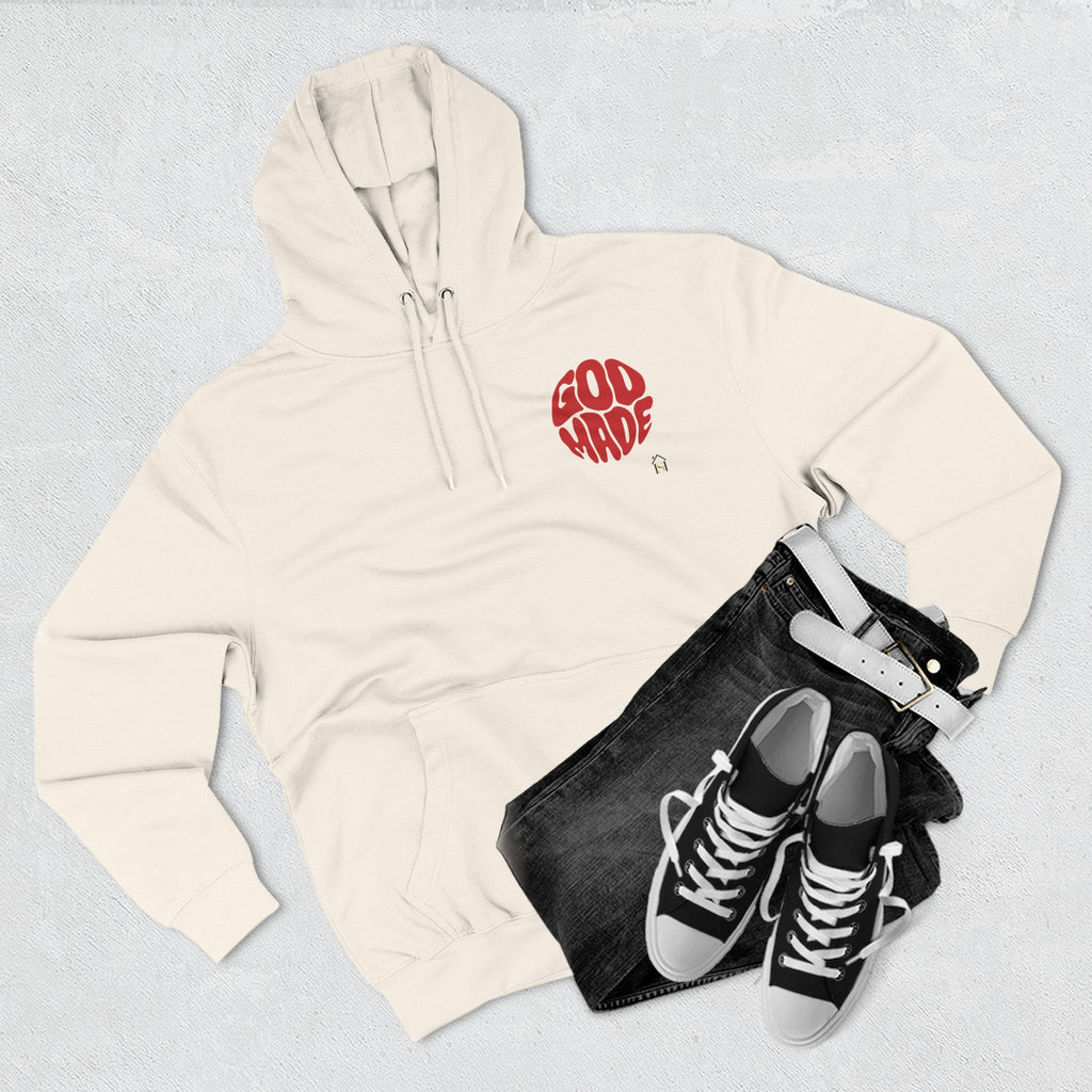 God Made Hoodie — Red Retro Bubble Logo Fleece Pullover