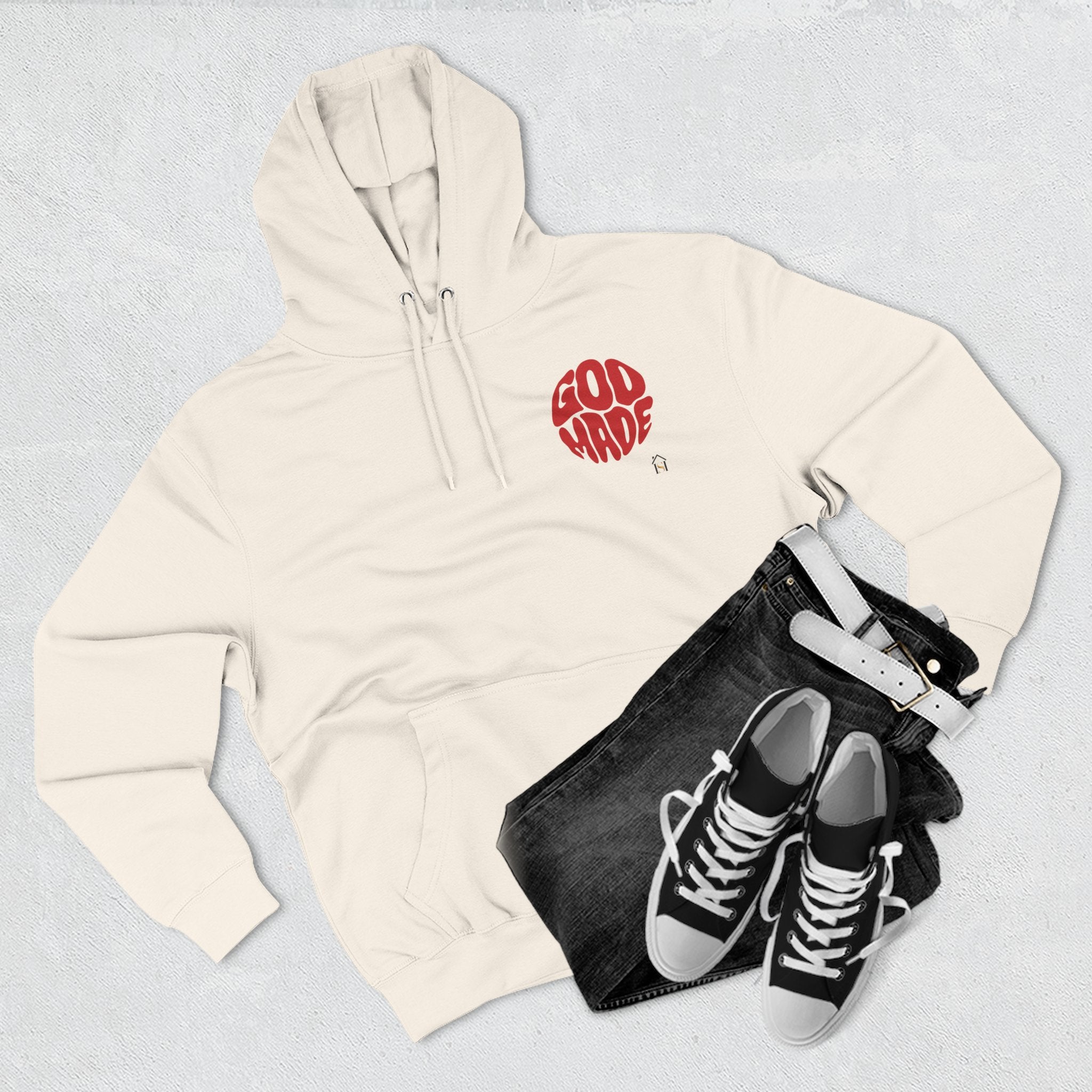God Made Hoodie — Red Retro Bubble Logo Fleece Pullover