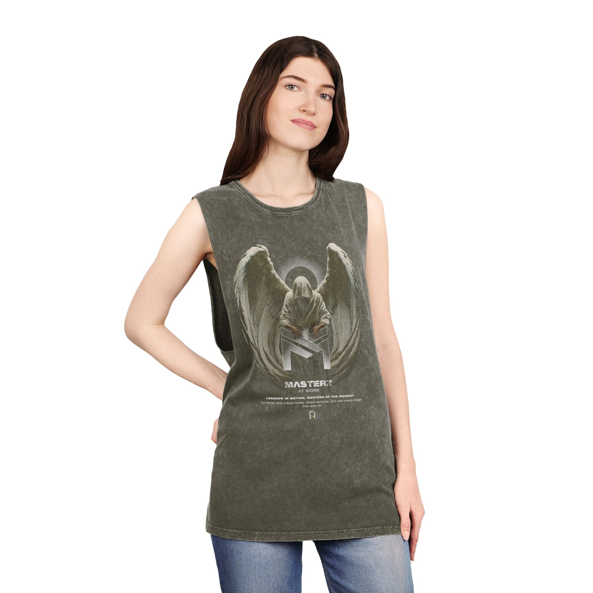 Unisex Stonewash Tank Top - Angelic 'Master' Graphic Tee for Casual Comfort