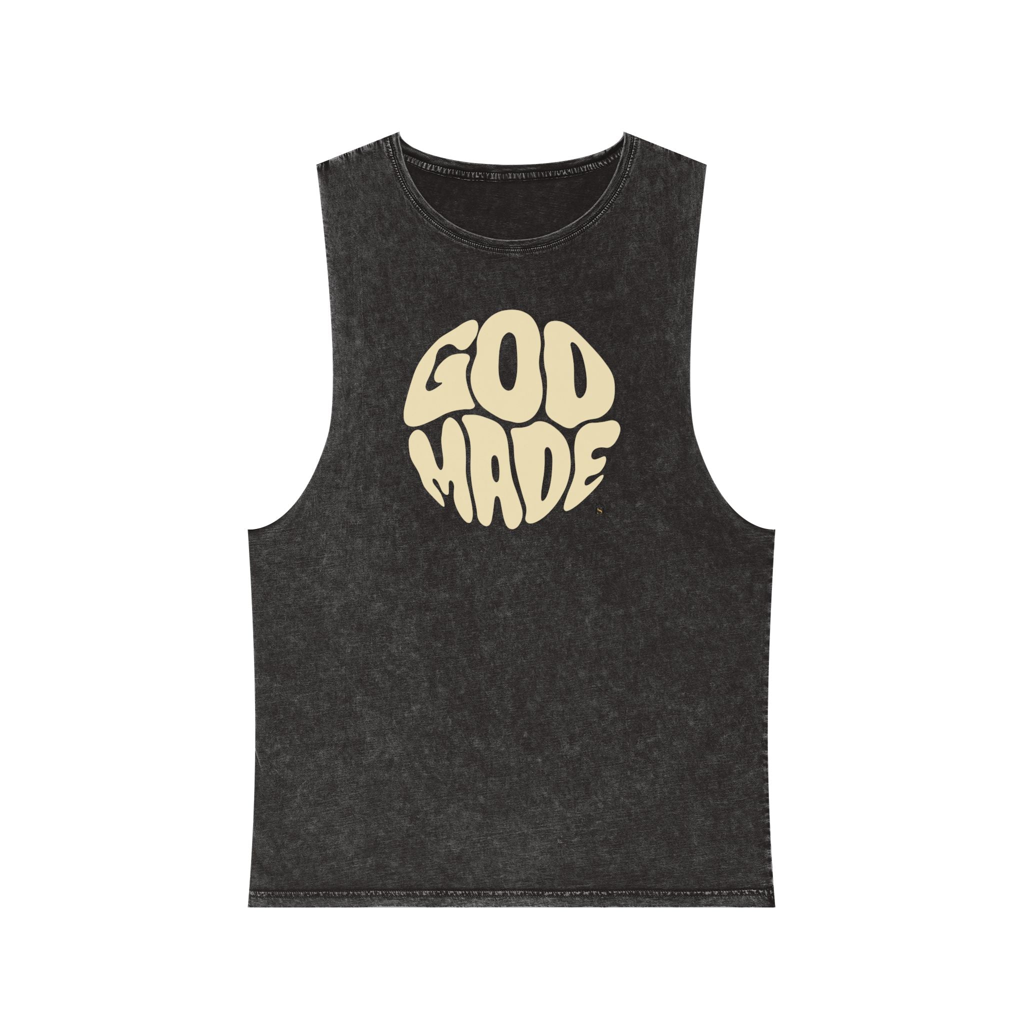Unisex Stonewash Tank Top, Retro Graphic Tee, God Made Design, Casual Summer Wear, Gift for Friends, Spiritual Apparel
