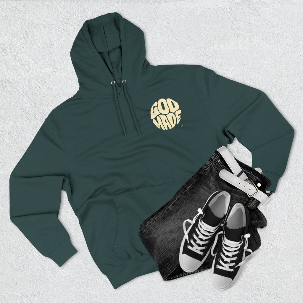 God Made Hoodie — Red Retro Bubble Logo Fleece Pullover