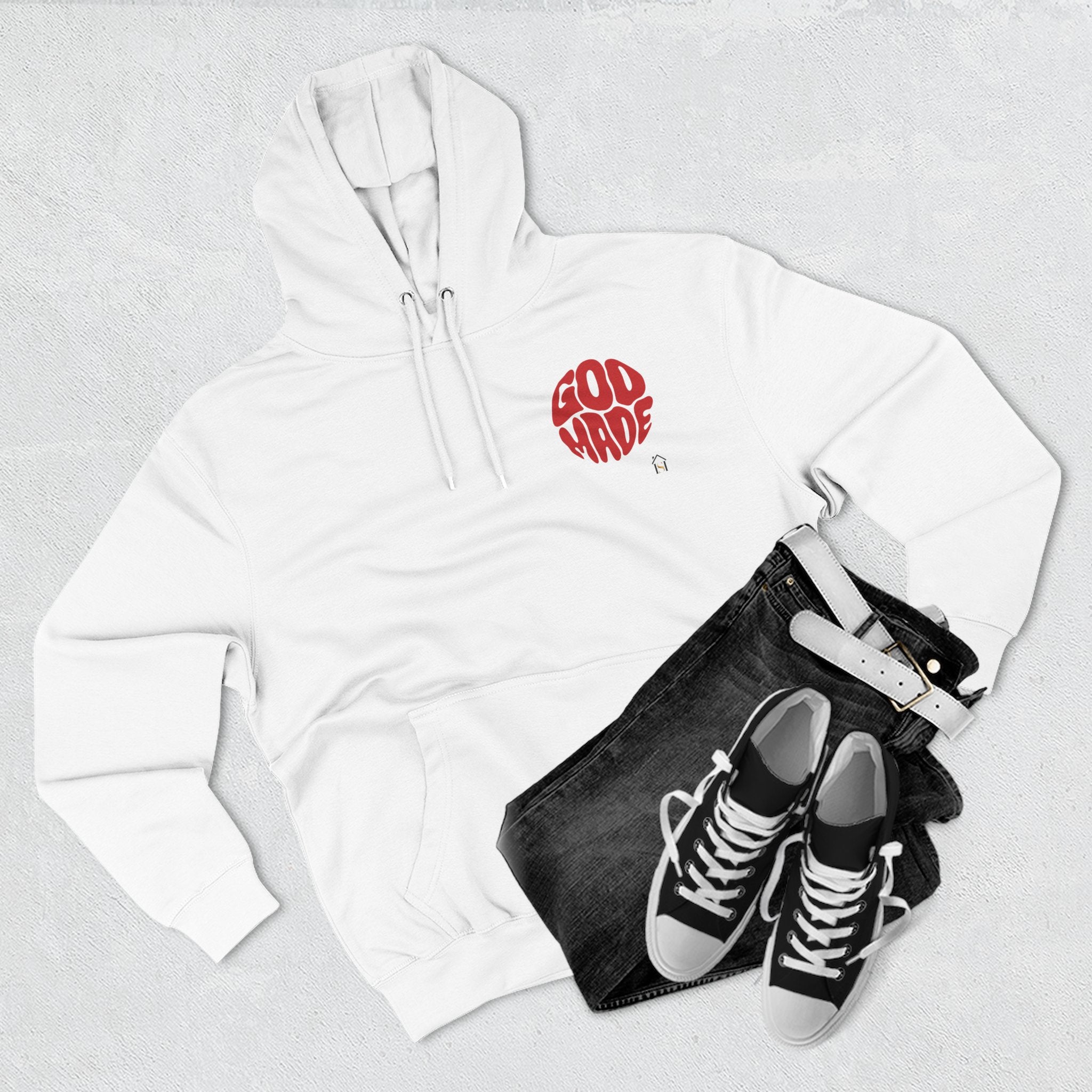 God Made Hoodie — Red Retro Bubble Logo Fleece Pullover