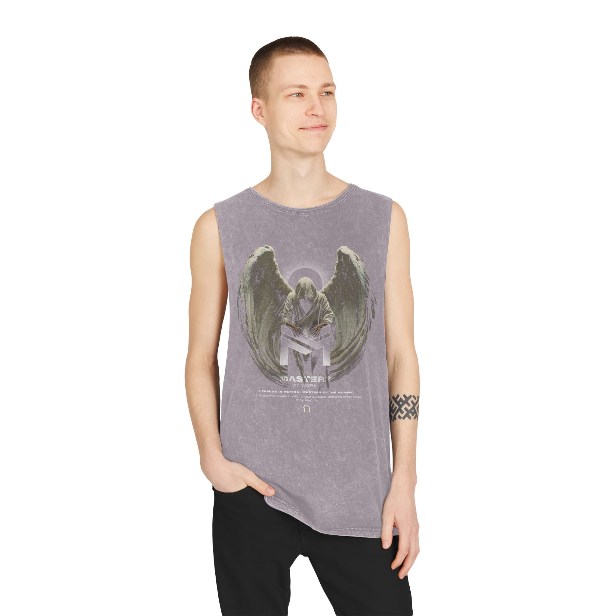 Unisex Stonewash Tank Top - Angelic 'Master' Graphic Tee for Casual Comfort