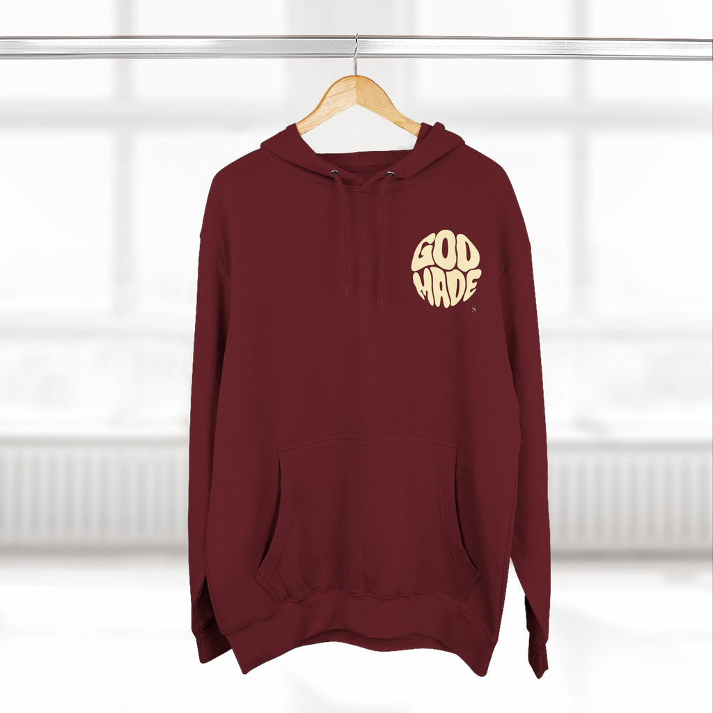 God Made Hoodie — Red Retro Bubble Logo Fleece Pullover