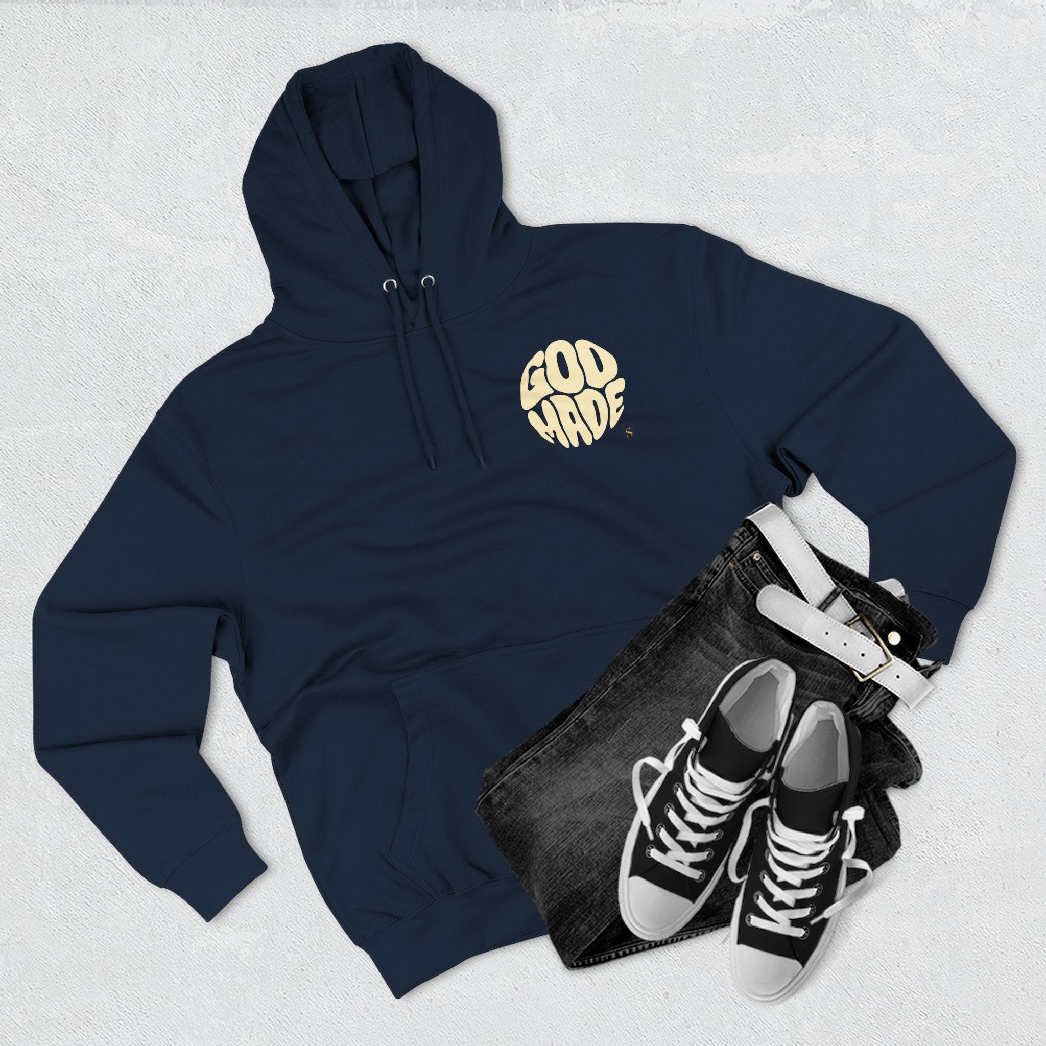 God Made Hoodie — Red Retro Bubble Logo Fleece Pullover