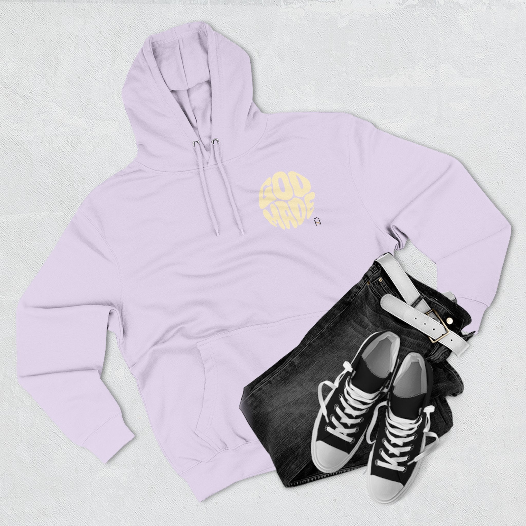 God Made Hoodie — Red Retro Bubble Logo Fleece Pullover