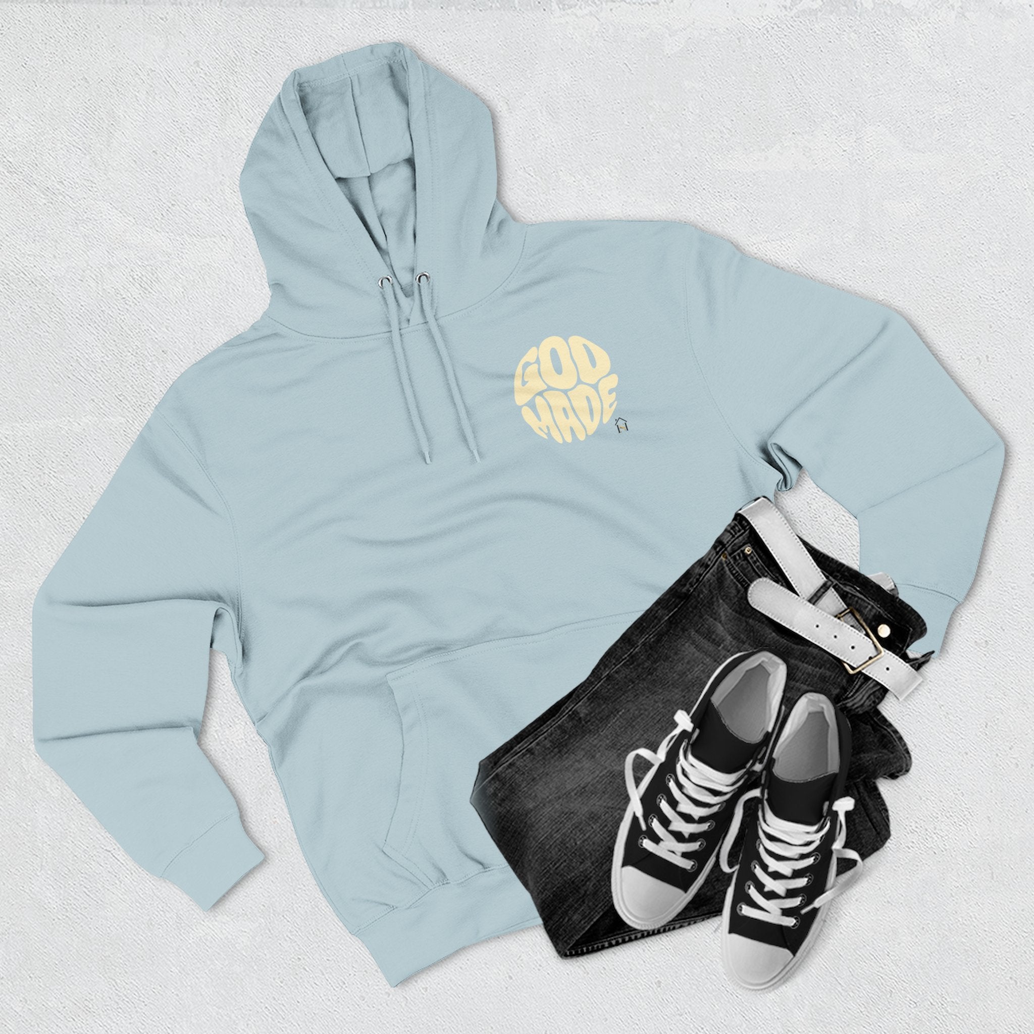 God Made Hoodie — Red Retro Bubble Logo Fleece Pullover