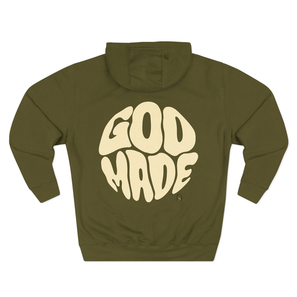 God Made Hoodie — Red Retro Bubble Logo Fleece Pullover