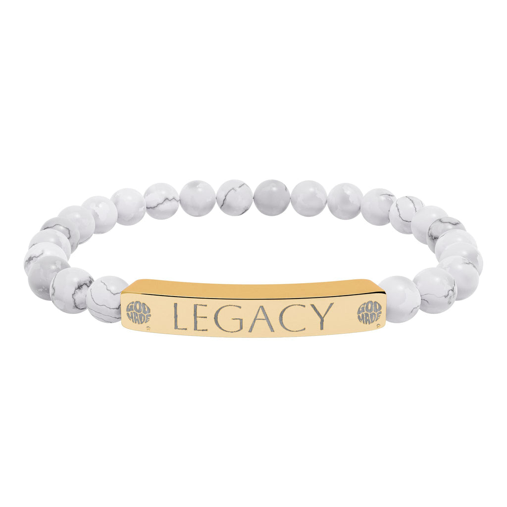 Engraved Natural Stone Bracelet - "My LEGACY" Stretch Bar Jewelry
