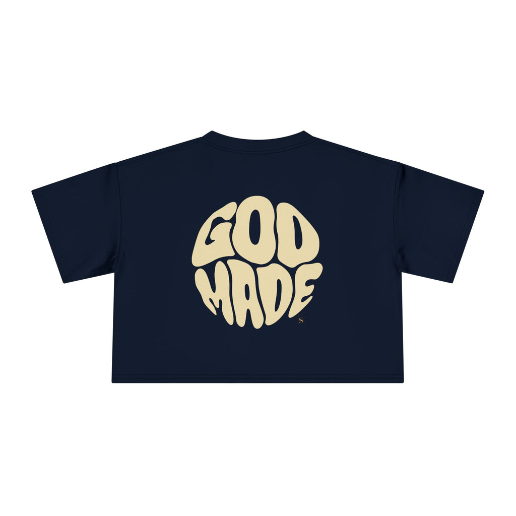 Women's Crop Tee with Bold 'GOD MADE' Design, Stylish Summer Top, Gift for Fashion Lovers, Casual Daily Wear, Unique Trendy Apparel